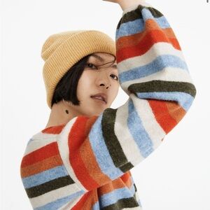 MADEWELL Striped Payton Pullover Sweater in Coziest Yarn Heather Raindrop Sz S